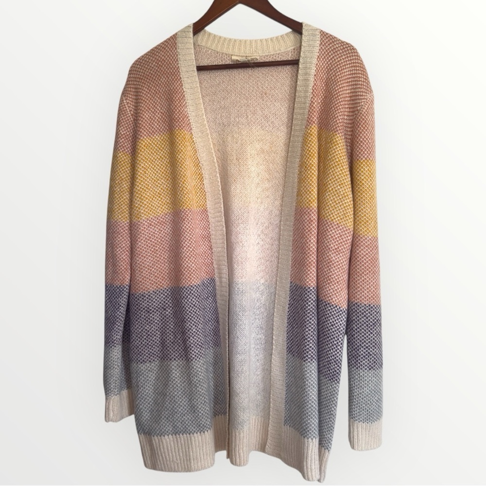 Entro Striped Open Cardigan Acrylic Fall Colors Color Block Cozy Size Large